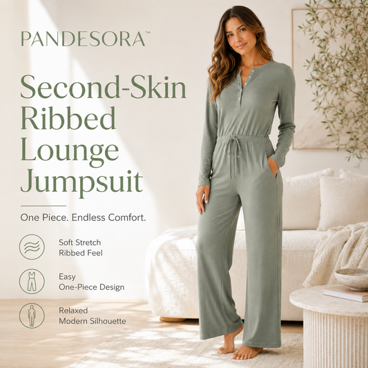 PANDESORA™ Second-Skin Ribbed Lounge Jumpsuit | Women's Soft Stretch One Piece, Sleeveless Casual Homewear