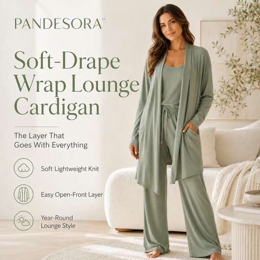 PANDESORA™ Soft-Drape Wrap Lounge Cardigan | Women's Lightweight Knit Open Front Sweater, Cozy Homewear Layer