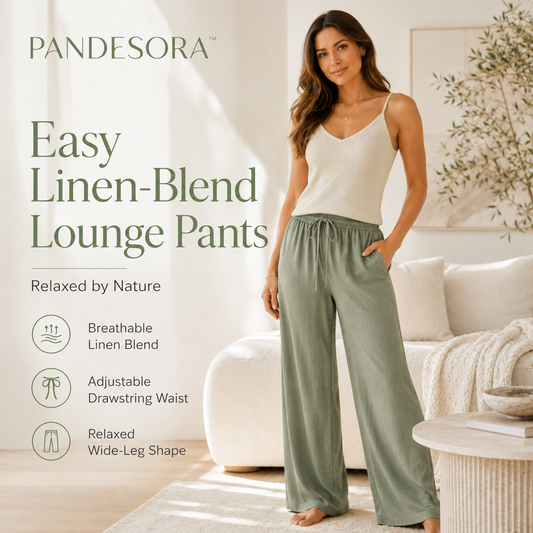PANDESORA™ Easy Linen-Blend Lounge Pants | Women's Breathable Wide Leg Drawstring Pajama Bottoms, Relaxed Homewear